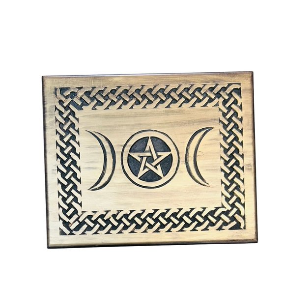 Handcrafted Triple Moon Altar Table with Pentagram - Wiccan Witchcraft Wooden Su - Picture 11 of 15